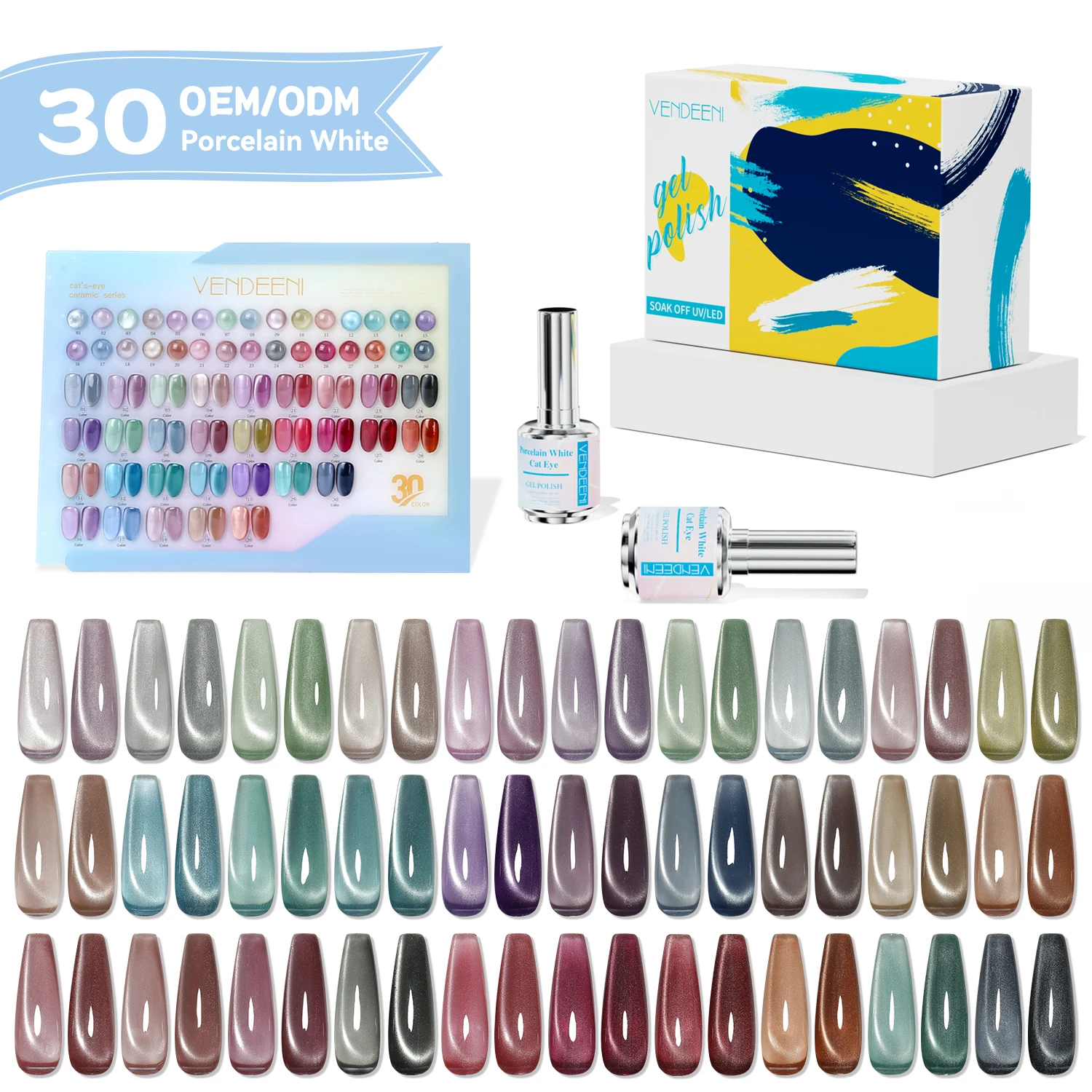 

Vendeeni New Style15ml Porcelain white Cat Eye Gel Polish 30 Colors Gel Polish Set Professional Nails Supplies Salon Custom logo