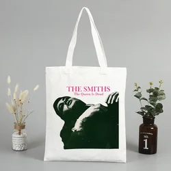 Bolso de compras The Smiths con estampado de diseño Original, bolso blanco Rock de Morrissey de los años 80, bolso de lona Unisex de viaje de moda The Queen Is Dead