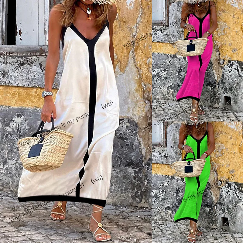 

ZOCI-FD1425 women's fashion color matching suspender medium and long holiday style dress