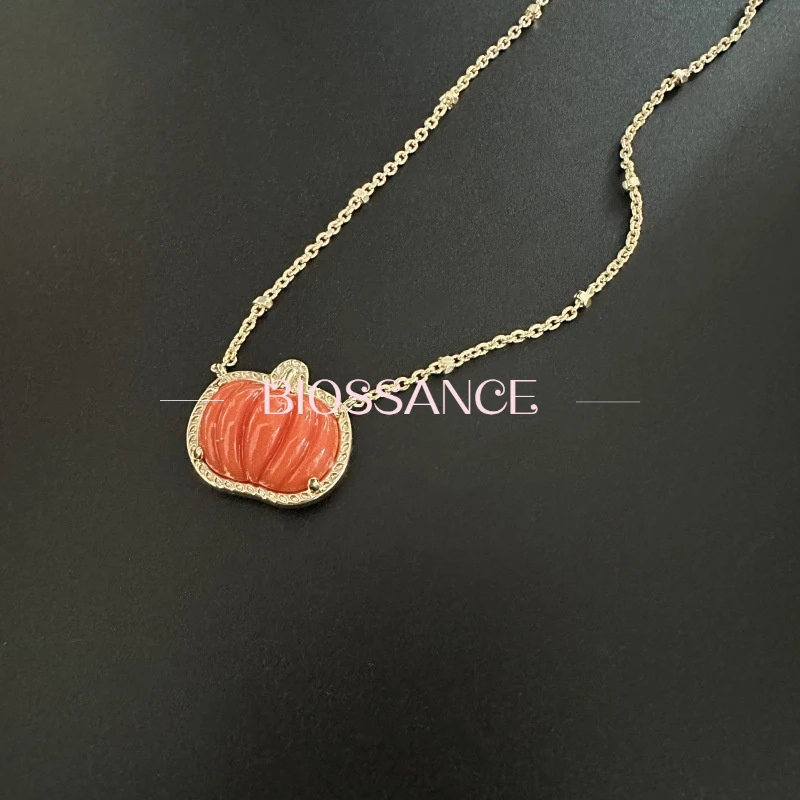 

Biossance's New exquisite Halloween orange small pumpkin pull-out pendant necklace clavicle chain for WOMEN'S jewelry accessorie