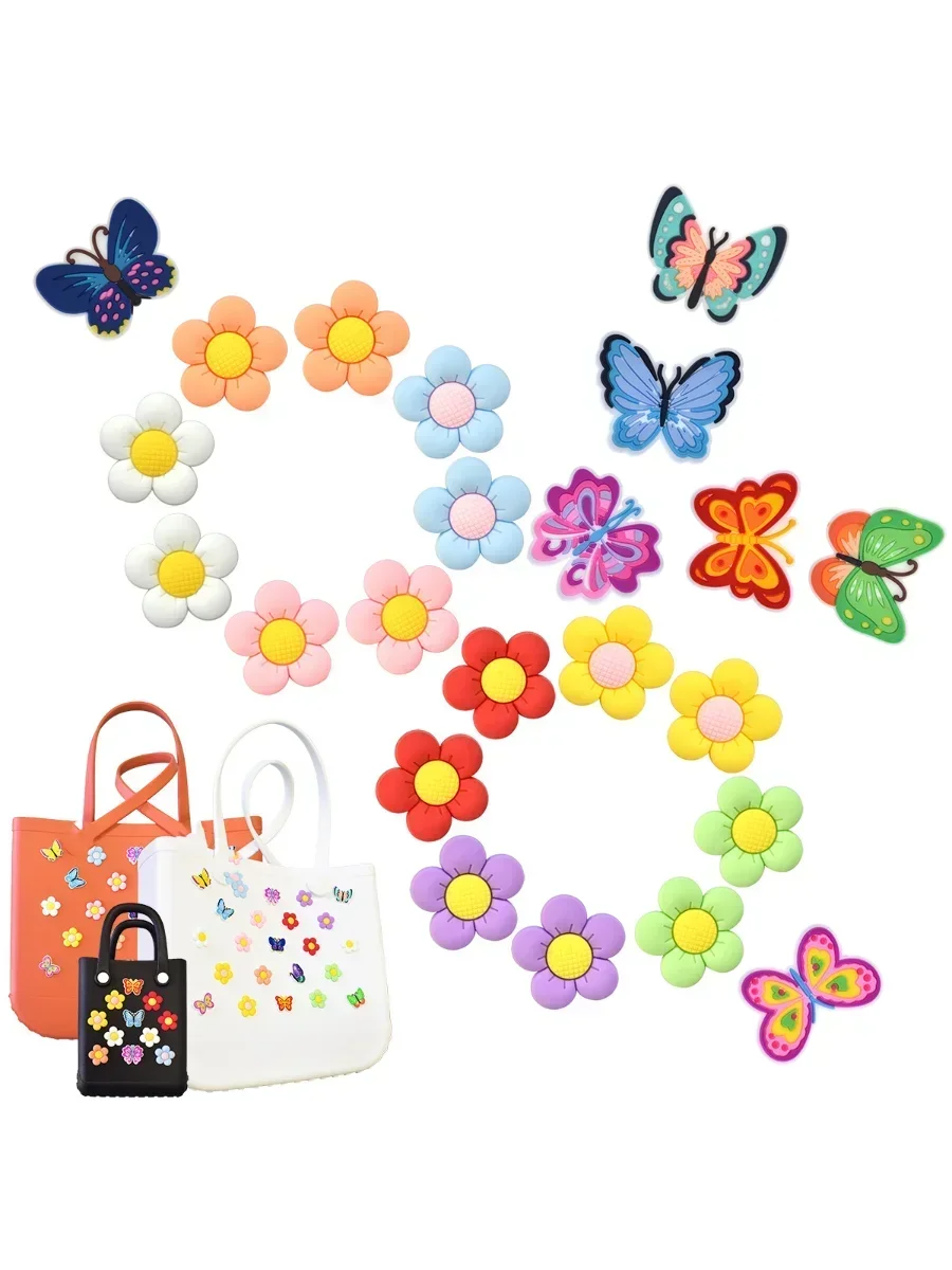 PVC papillon fleur grande taille sac de plage boucle breloques décorations accessoires pour bog fourre-tout sac femme bricolage cadeau voyage pendentif