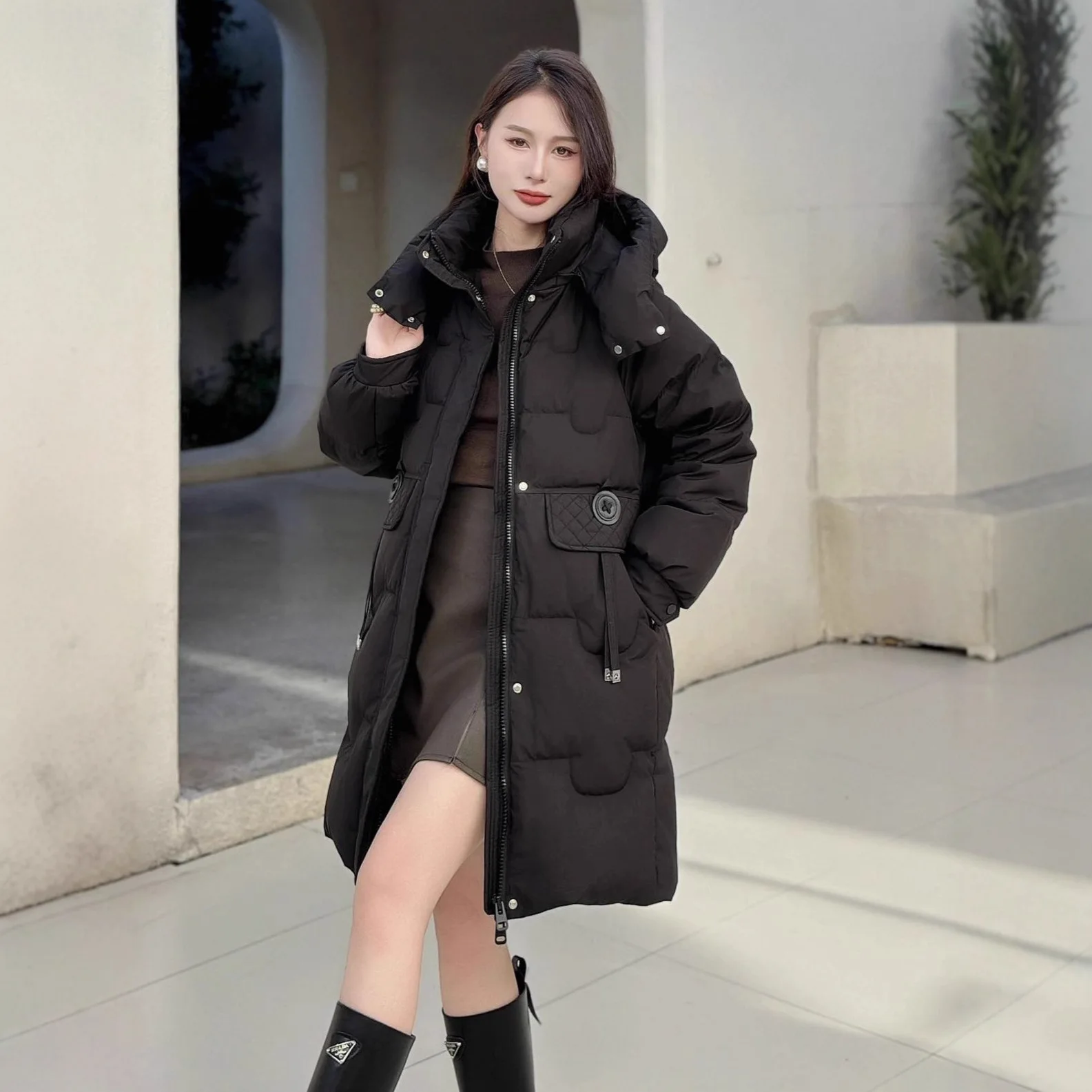 Doudoune d'hiver en duvet d'oie pour femme, doudoune ample à capuche pour les déplacements