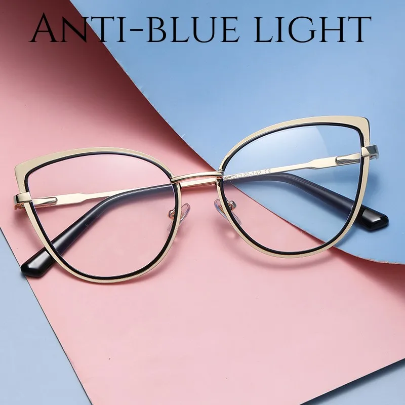 

Luxury Metal Cat Eye Optical Spectacle Eyeglasses Ladies Transparent Computer Glasses Men Women Anti-blue Light Plain Glasses