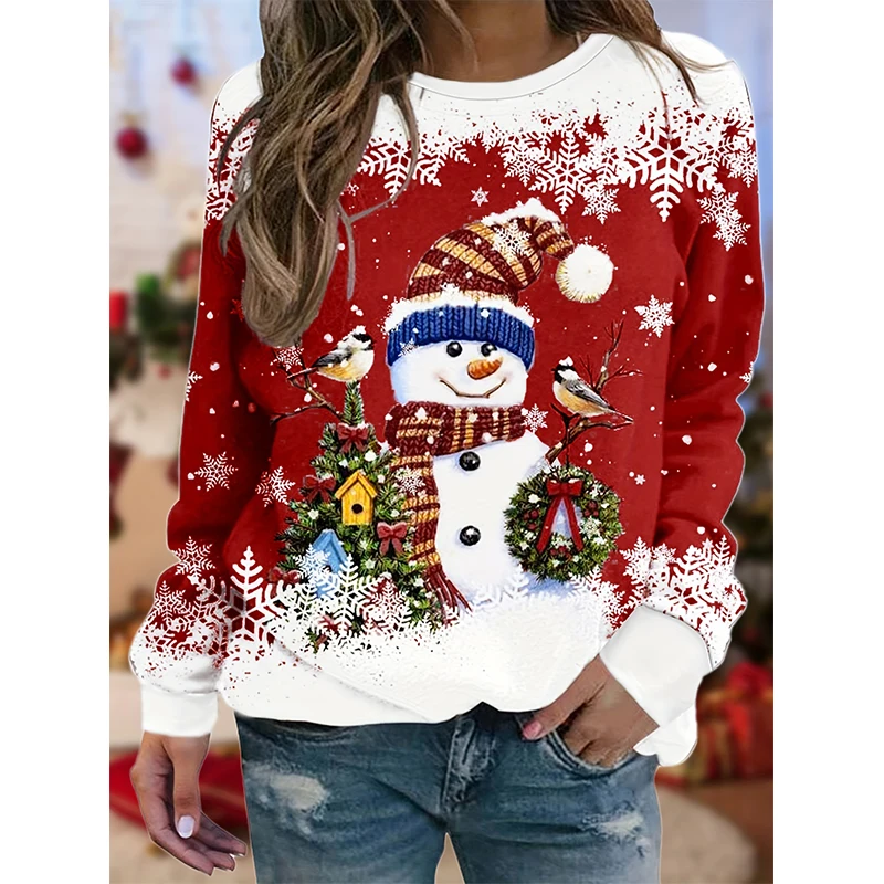 Christmas Snowman 3D Print Sweatshirts Women Fashion Casual Streetwear O-Neck Hoodies Y2k Pullovers Harajuku Tops Woman Clothing