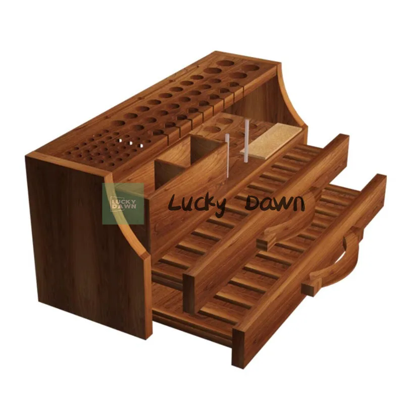 

DIY Handmade Leather Craft Engraving Cutting Tools Double Drawer High End Elm Storage Rack Practical Leather Tool Holder