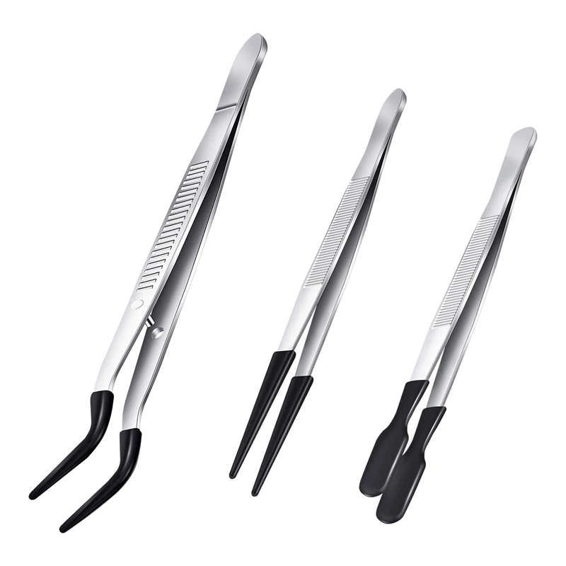 

3 Pieces Tweezers With Rubber Tips Tweezers PVC Coated Tweezers Set, Rubber Straight And Flat Tip Tweezers