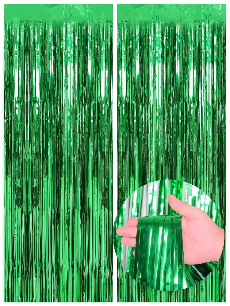 2 Stück - 1*2m Metallfolien-Fransenvorhänge für Party-Hintergrundwand-Dekoration, glänzende Aluminiumfolien-Wandvorhänge mit Quasten – Detail 9