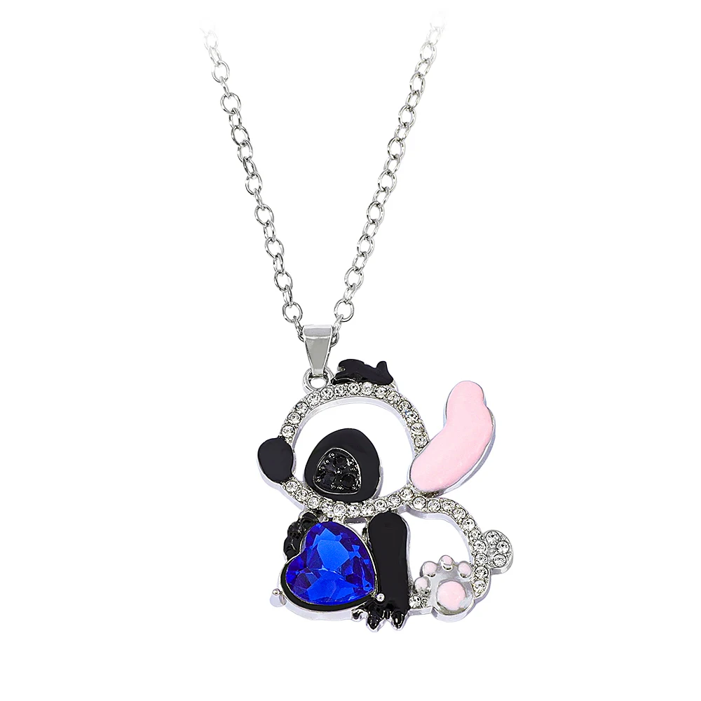 Lilo & Stitch Heart Rhinestone Necklace for Girls Anime Charms Pendant Fashion Jewelry Aesthetic Accessory Birthday Gift image 2