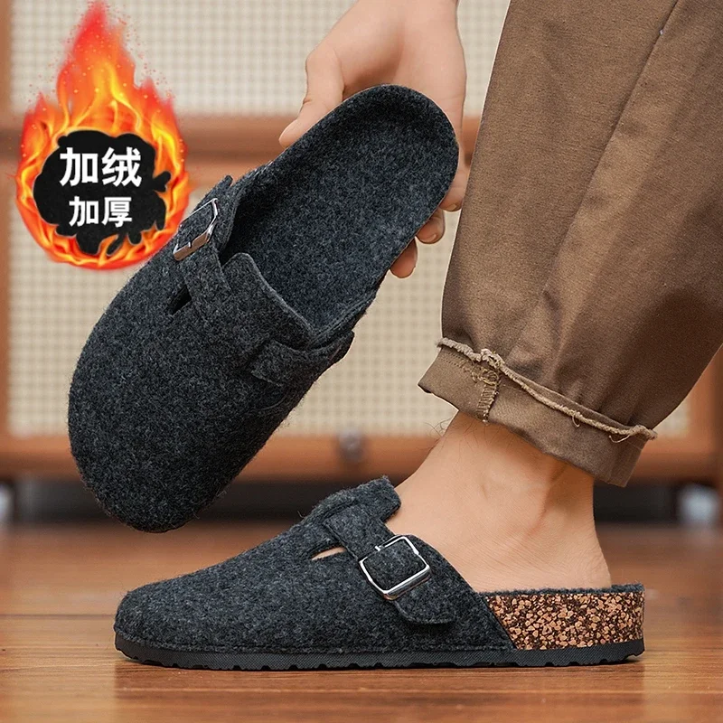 حذاء البغال الرجالي الشتوي الدافئ مقاس كبير 47 مع دعم قوس للجنسين أحذية الشاطئ الكلاسيكية للرجال صنادل من جلد الغزال قباقيب الفلين الرجعية Tatoпочки #2