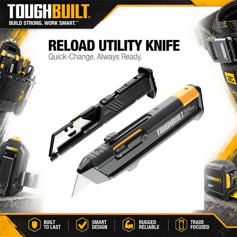 TOUGHBUILT TB-H4S2-03 Quick-Change, Self-Loading Multi-Purpose Knife with Blade Replacement and Ergonomic, Non-Slip Handle