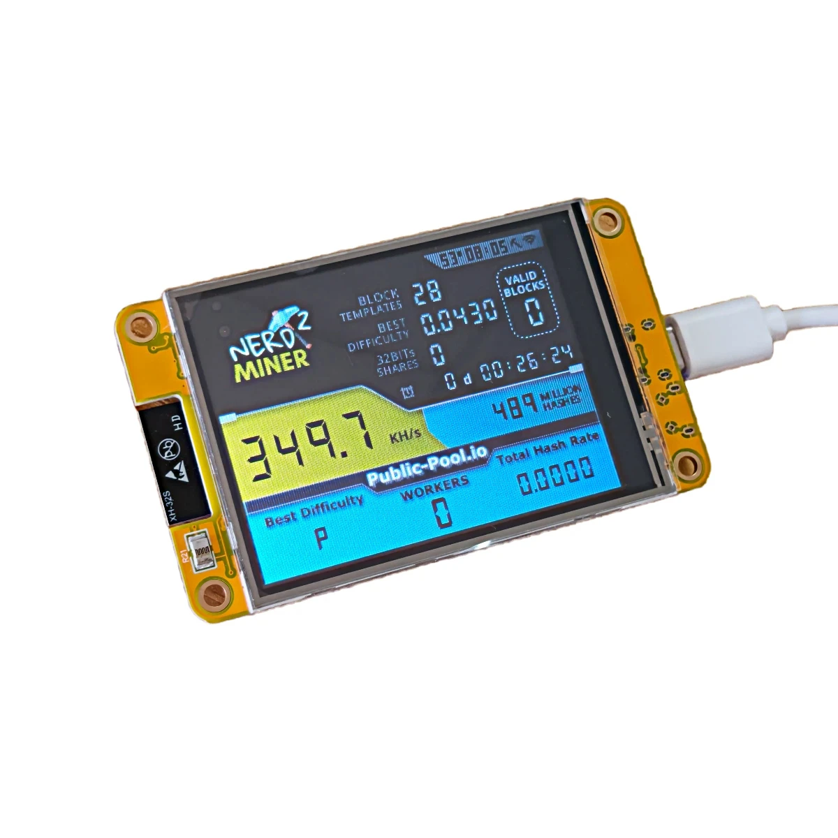 NerdMiner V2 350kh/s 2.8 بوصة عرض BTC منفرد اليانصيب Nerd مينر تشفير آلة تعدين البيتكوين ماينر