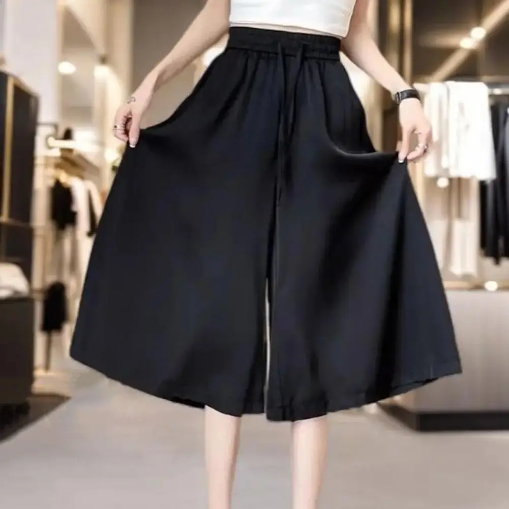 2024 Women's Trousers Loose Culottes Elastic Waist Ice Silk Skirt Pants Fabric Adjustable Commuting