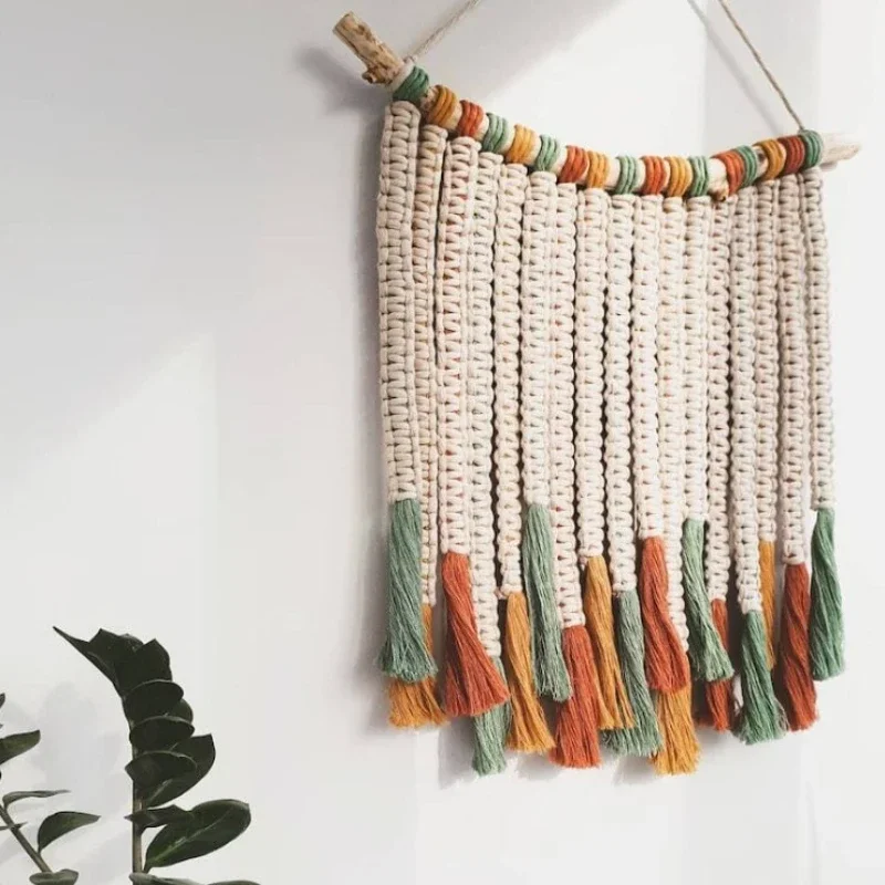 ‌Nordic Fringe Wall Hanging, Handwoven Colorful Tapestry, Rectangular Wall Decor, Creative Home Soft Furnishing