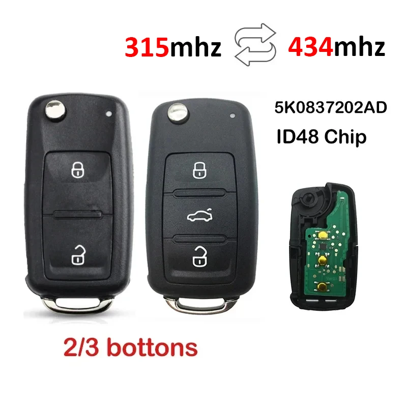 48Chip 434/315MHz Car Remote Key for VW Golf Tiguan Amarok Polo Passat CC SEAT Skoda Mk6 Octavia Jetta Beetle 5K0837202AD/202Q