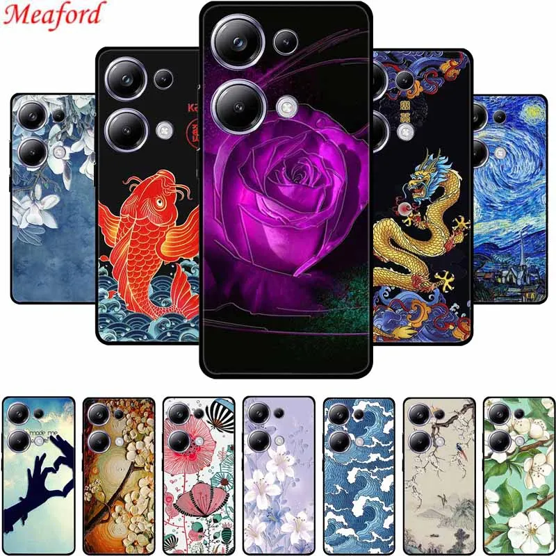 3D Emboss Case For Xiaomi Poco M6 Pro Phone Case Flower Silicone Soft Back Cover For Xiaomi Poco M6 Pro Case PocoM6 M 6 Pro Capa