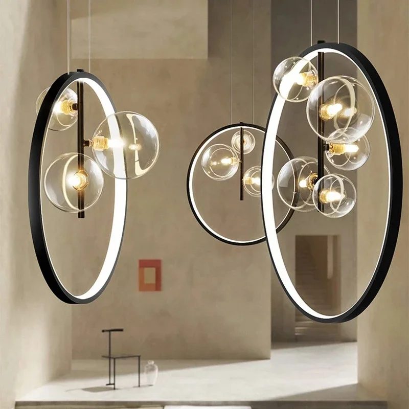 Imagem -06 - Moderno Simples e Elegante Luzes Led Pingente Decoração de Metal Ring Lâmpadas Penduradas Lustre de Teto Lâmpada da Sala de Estar