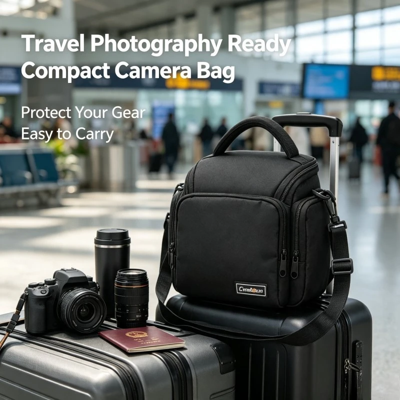 Compact Waterproof Camera Shoulder Bag, Thick Padded Camera Crossbody Case for Mirrorless DSLR Camera Lens Accessories