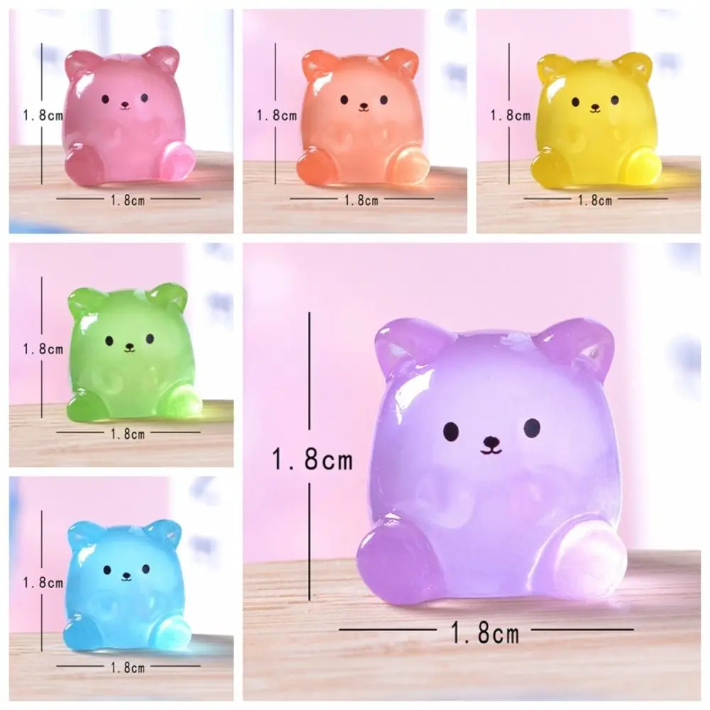 Cartoon Luminous Small Bear Figurines Resin Crafts Cute Bear Figurines Miniatures Glow in Dark DIY Small Bear Statue