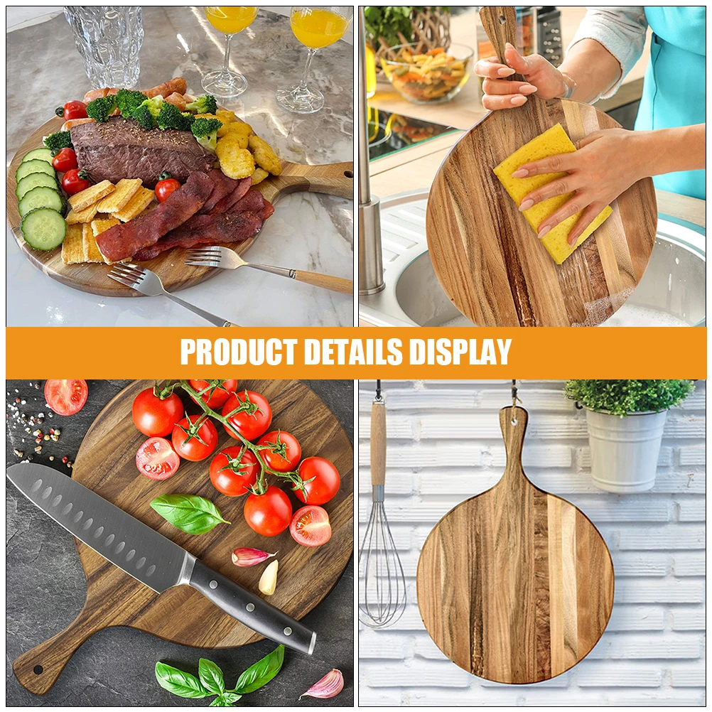 

Round Wooden Serving Board Pizza Tray Charcuterie Boards Solid Wood Cutting Steaks Bread Snack Storage Smooth Sturdy Household