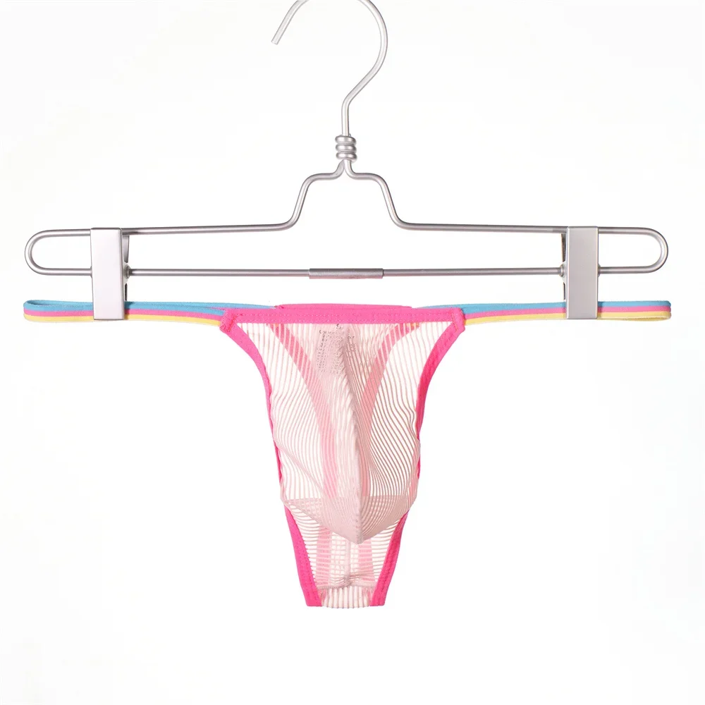 Men Jockstrap T-back Panties Sexy Comfy Low Waist G-strings See Through Striped Underwear Bikini Solid Color Breathable Thongs