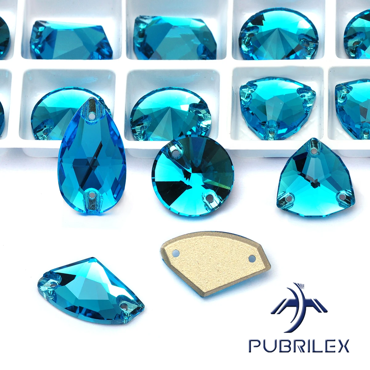 Aquamarin-Glas-Kristall-Strasssteine zum Aufnähen, Flache Rückseite, DIY-Nähzubehör für Kleidung, Schmuckherstellung, Taschendekoration – Detail 6