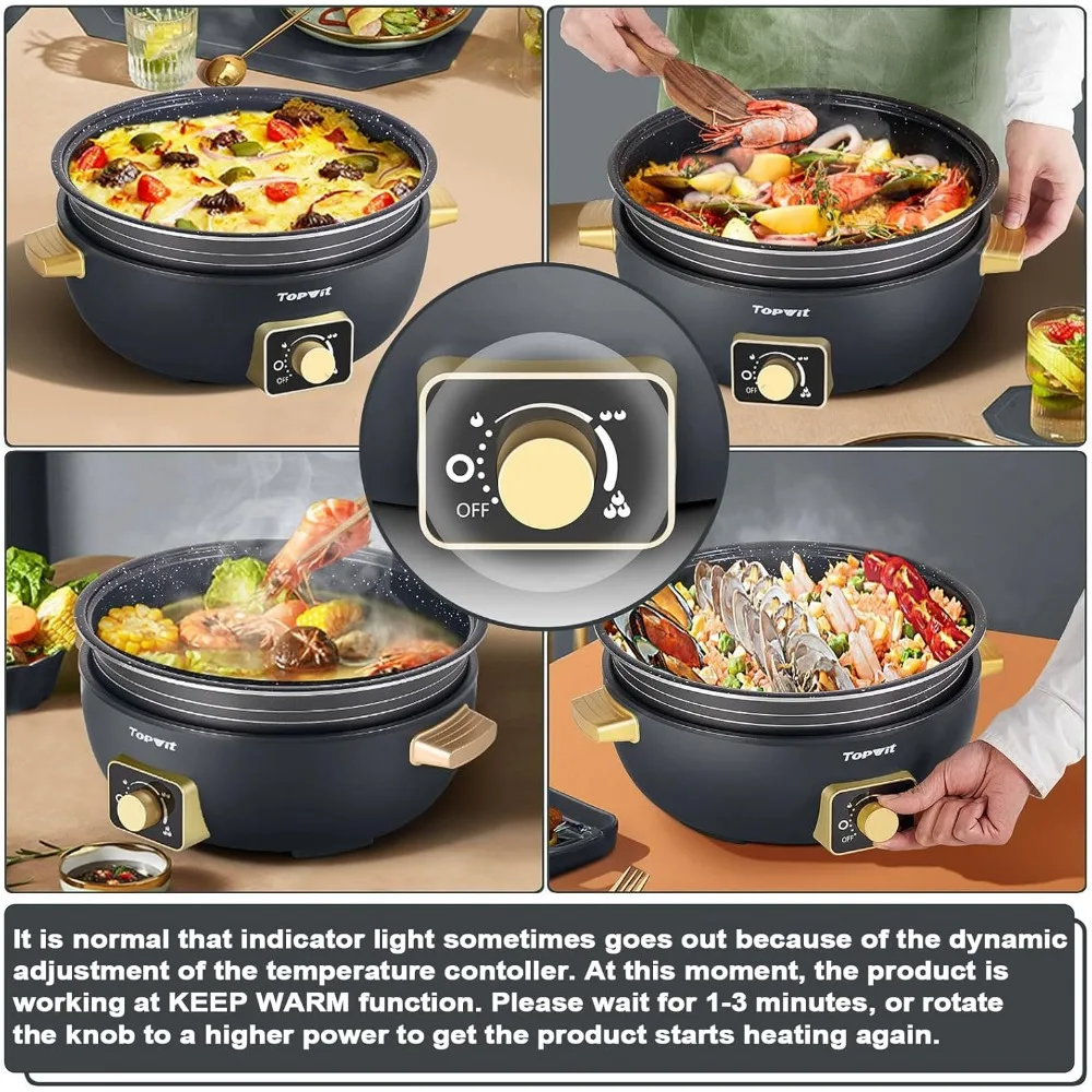 2024 New Pot 5L with Adjustable Power Control, Removable Nonstick Electric Frying Pan, 12” Deep Dish Multifunction