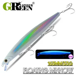 GREENSPIDER 16cm 33g New Long Casting Minnow Baits Floating Sea Fishing Lures Wobble Artificial Hard Baits Jerkbait Minnow