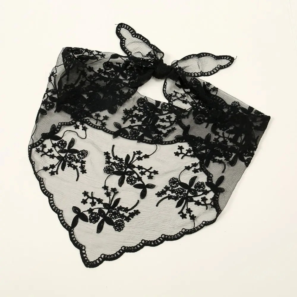新しい中空アウトレーススカーフ無地薄型スカーフバンダナ刺繍ヴィンテージヘアスカーフヘッドバンド女性