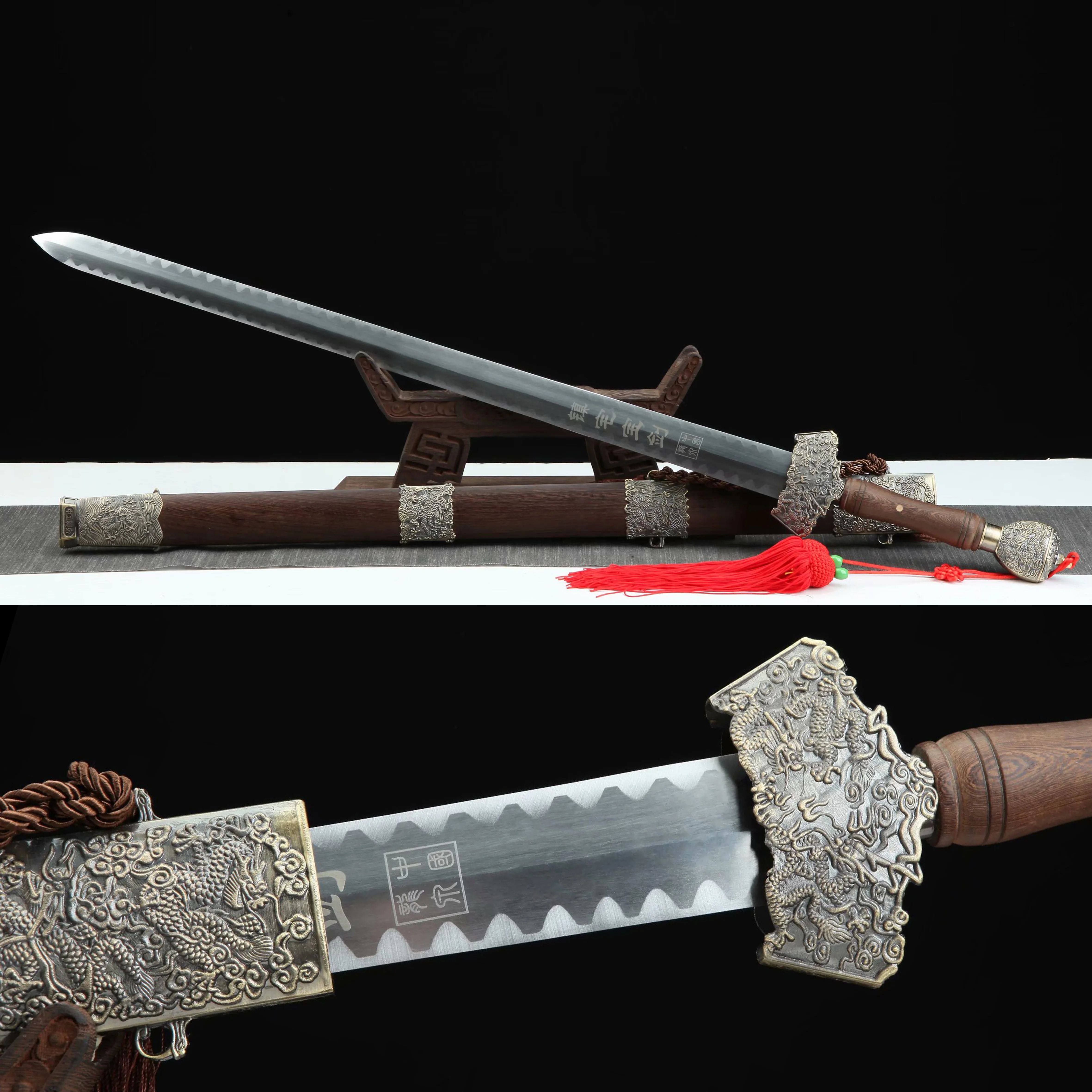 

Косплей средневекового китайского города Цзюлун с использованием стационарного меча. Углеродистая сталь, но не острая. Катана на удачу по фен-шуй.