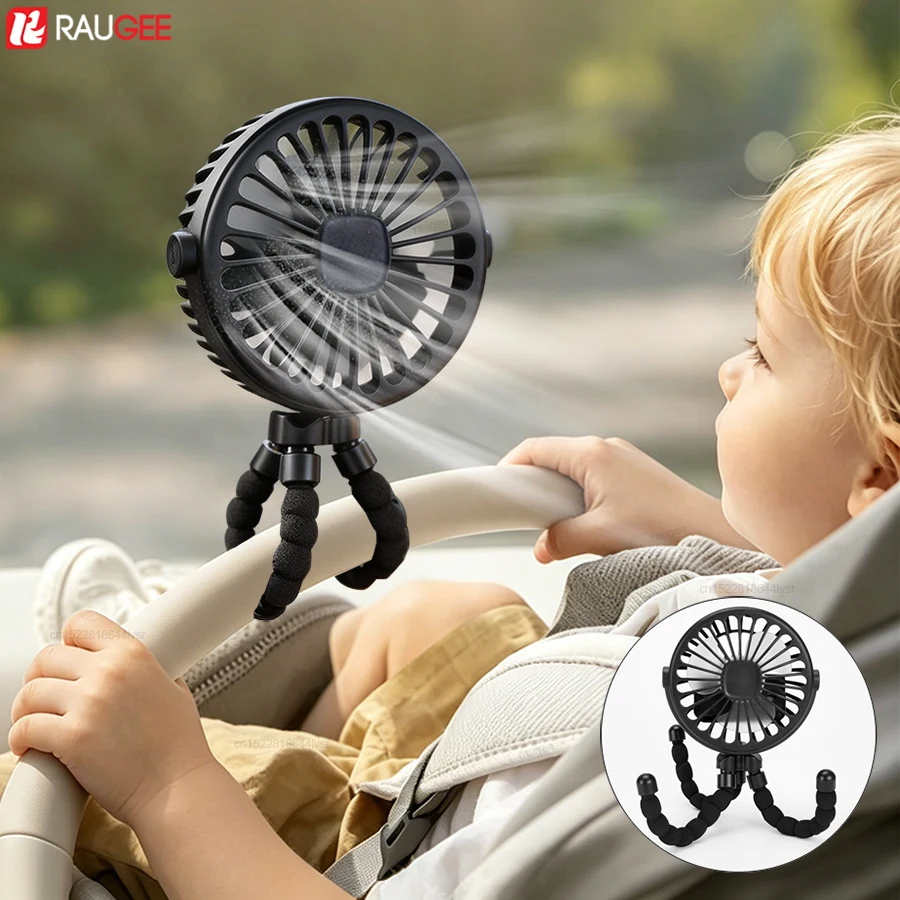 Baby Stroller Fan Mini Portable Handheld Fan USB Rechargeable 360° Rotate Foldable Baby Stroller Clip Fan with Flexible Tripod