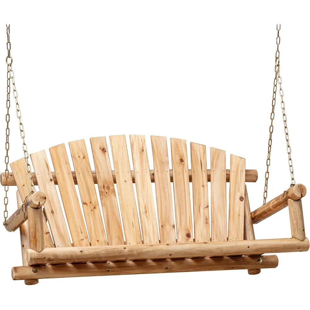 

Outdoor Porch Swing Front Porch Hanging Wooden Bench Swing 2 Seat Chair For Garden, Patio, Backyard, Playground, Log Wood 800lbs