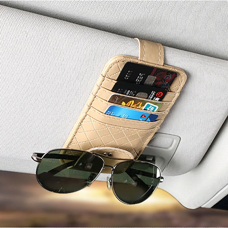 Car Sun Visor Point Organizer Storage Pocket Pouch Bag Card Glasses Storage Holder Car-Styling Leather Car Accessories Interior