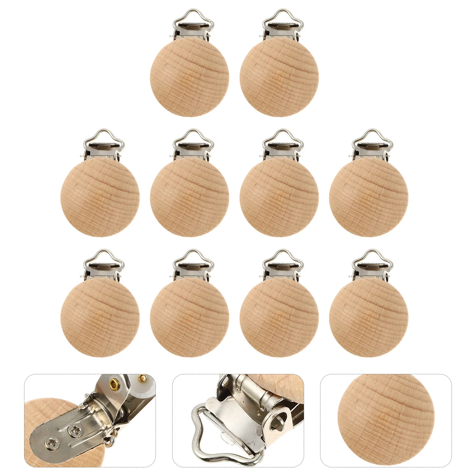 10Pcs Wooden Pacifier Clips Round Shape 30Mm Natural Wood Teether Holder for Babies Infants Gift Baby Shower Essentials