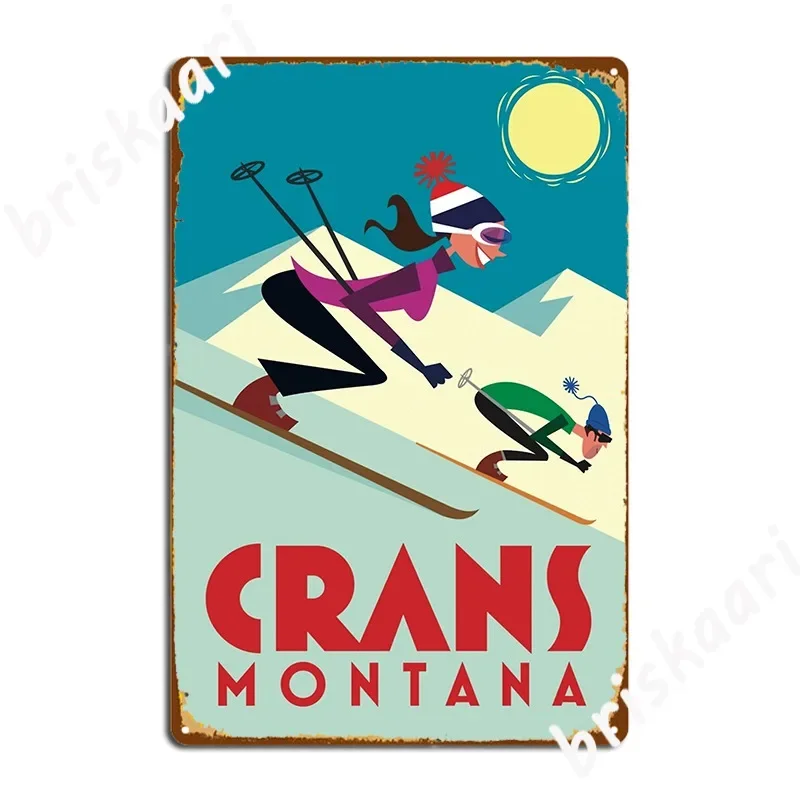 Crans Montana Ski Poster Metal Sign Design Plates Club Bar Wall Pub Crans Montana Ski Mountain Skiing Tin Sign Poster