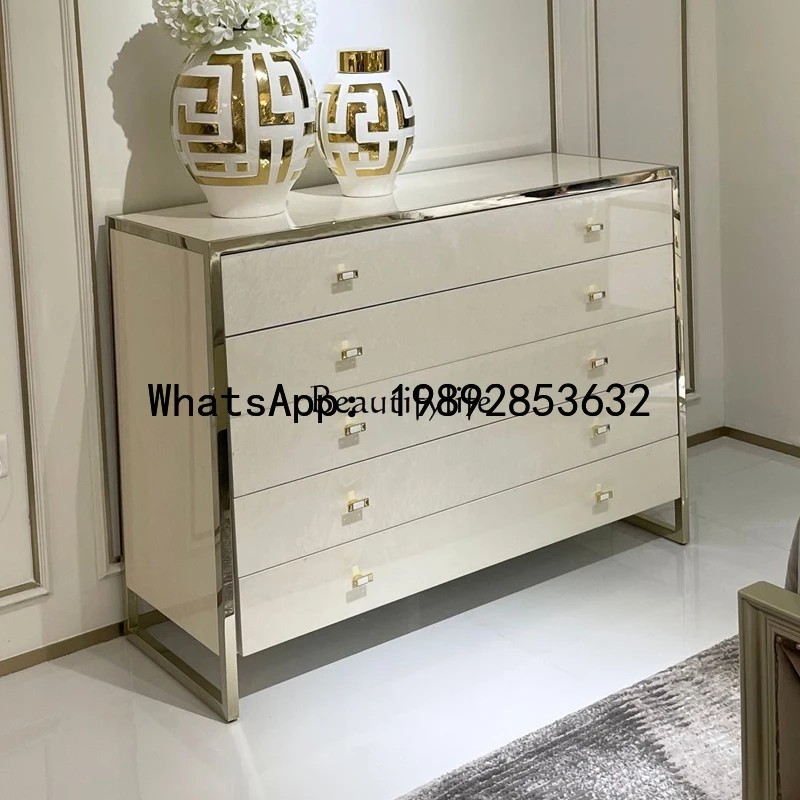 QQ American light luxury chest of drawers bedroom solid wood two-color locker living room