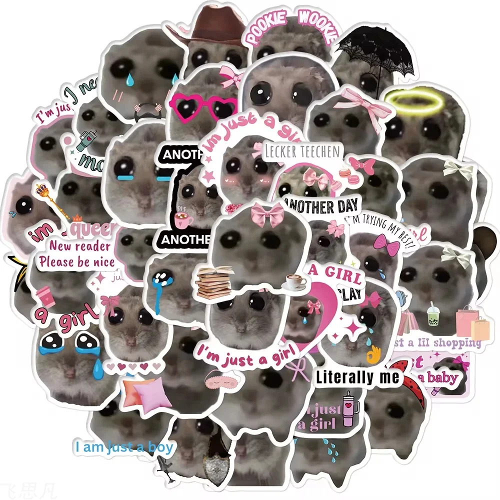 56pcs New Sad Hamster Meme Room Decor Wall Art Stickers Papel Tapiz Pared Adhesivo Pegatinas De Pared Impermeable Bookmark