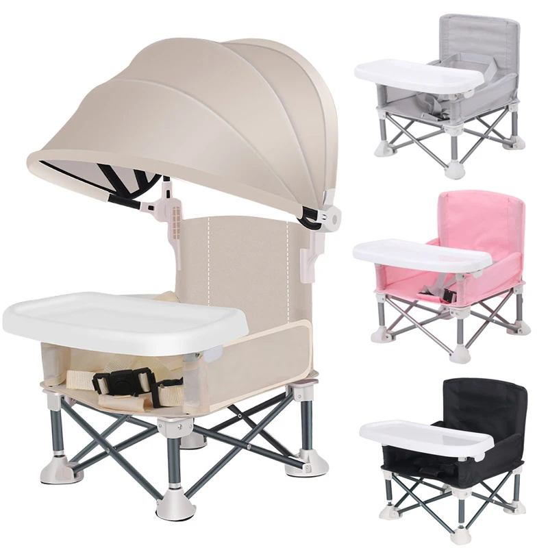 

Folding Baby Eating Chair with Awning Outdoor Travel Portable Sunshade Baby Seats Detachable Feeding Tray Multifunctional