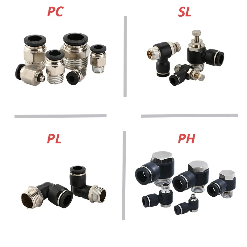 Black Air Hose Fittings 1/8 1/4 3/8 1/2 4mm/6mm/8mm/10mm PC PCF PL Tube Connector Pneumatic Quick Coupling Pipe Hose Fitting