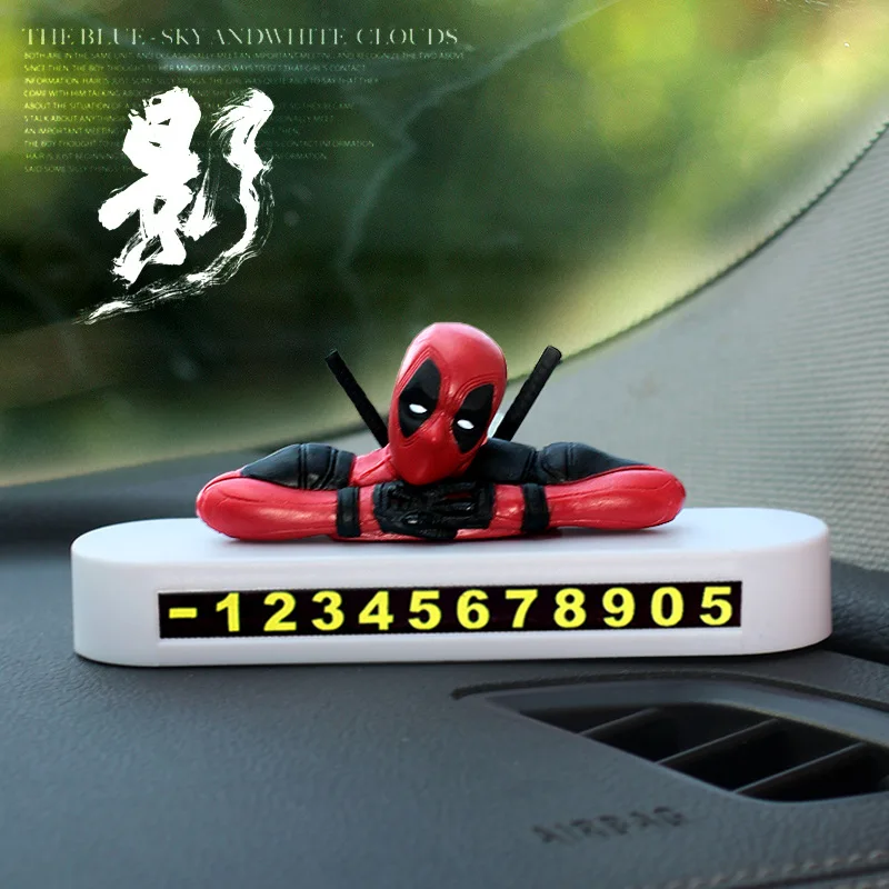 Disney Anime Figure Deadpool Car Temporary Parking Card Phone Number Plate Ornament Auto Air Freshener Clip Perfume Accessories