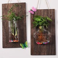 Wall Hanging Wall Mount Glass Vase Vintage Small Fish Tank Hydroponic Container Solid Wood Home Decoration Plant Flower Pots