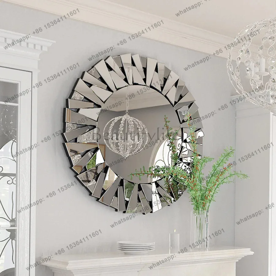 yj9 French round wall mirror wants modern light luxury art deco mirror