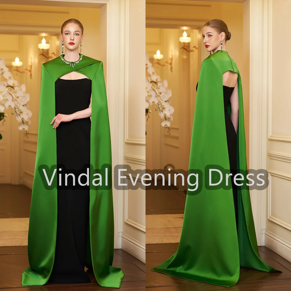 

Креп Vindal трапециевидной формы с круглым вырезом длиной до пола, простые вечерние платья для женщин, 2025 г., с длинными рукавами и бисером, вечернее платье в Саудовской Аравии