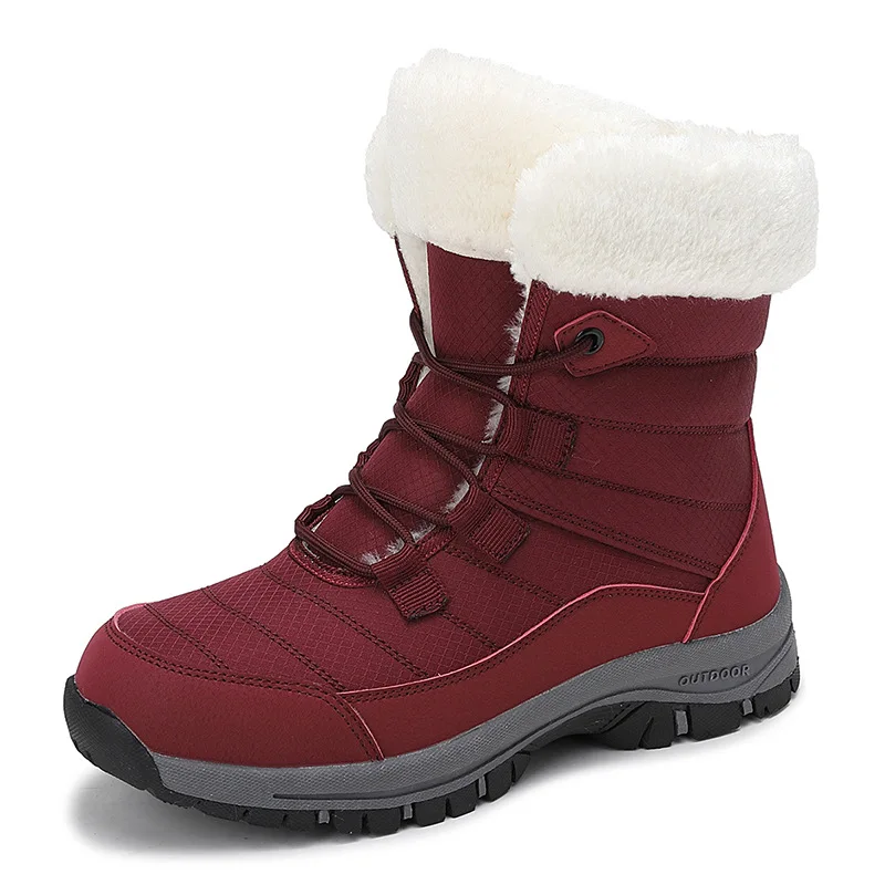 Thickened Plush Winter Outdoor Mountain Boots Women's Mid-Calf Snow Boots Warm Wear-Resistant Rubber Outsole Korean Zapatillas
