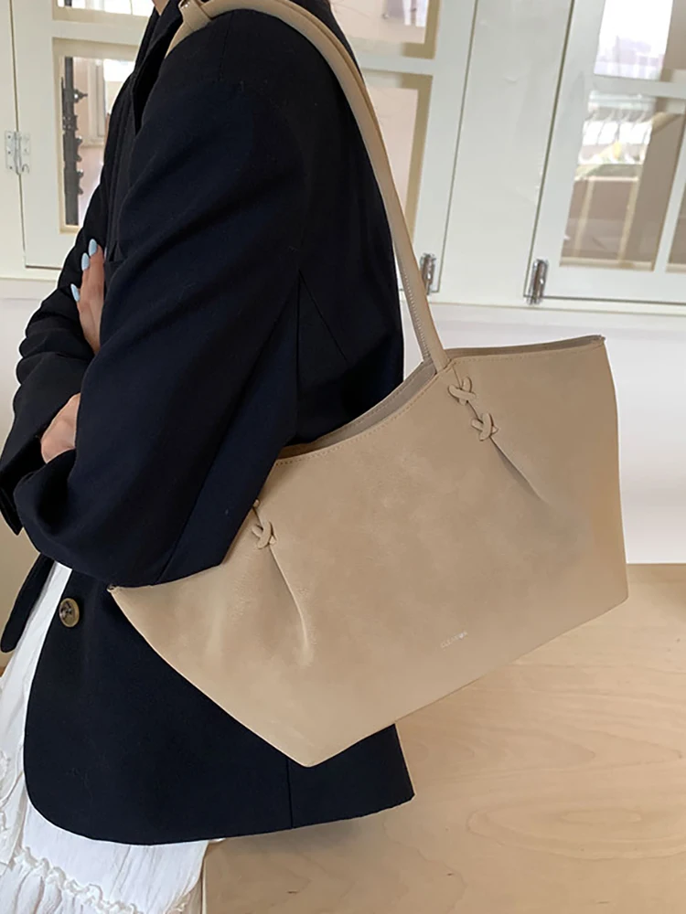 

Retro Suede One Shoulder Bag for Women Autumn Winter Solid Color Frosted Tote Bags Large Capacity Office Commuting Handbags