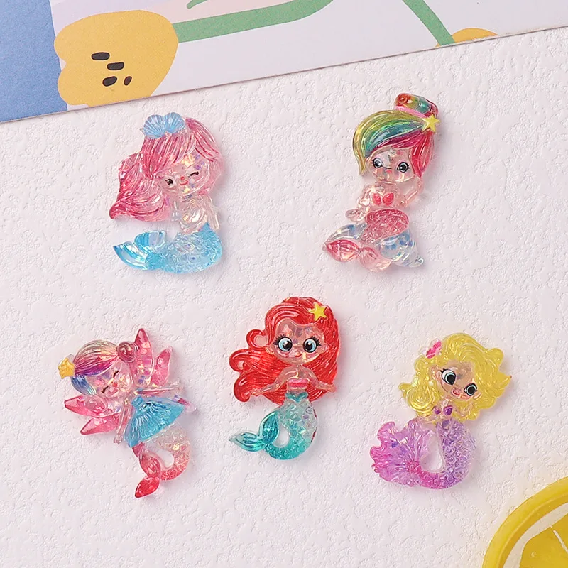 

Mermaid Cartoon Figure Colorful Resin Cabochon 10pcs Flatbacks for DIY Jewelry Making Wholesale Scrapbook Decoration Accessory
