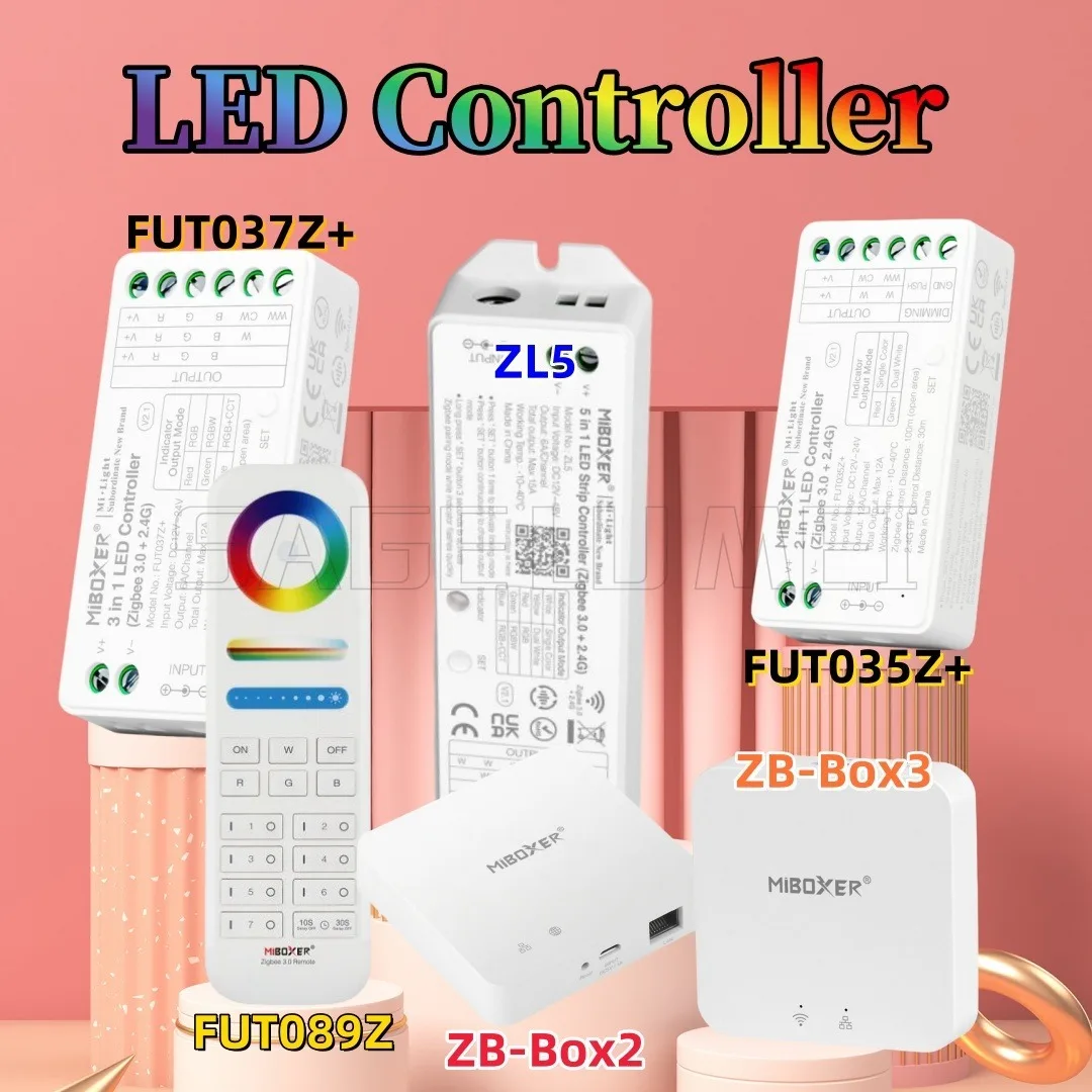 

FUT035Z FUT037Z FUT089Z ZL5 ZB-Box2 MiLight Miboxer Zigbee3.0+2,4G Одноцветный диммер CCT RGB RGBW RGB+CCT Контроллер светодиодных лент