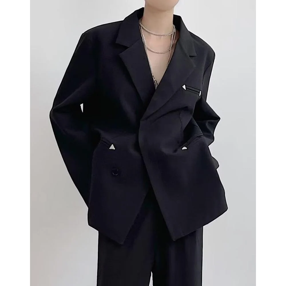 

Men's Oversized Double Breasted Blazer Korean Fashion Casual Suit Jacket Minimalist Streetwear Coat 2026 New