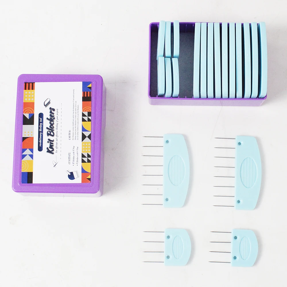 Ensemble de bloquants à tricoter en acier inoxydable de qualité supérieure, peignes et épingles de blocage de 2 tailles avec aiguilles antirouille et mallette de rangement, 20 pièces
