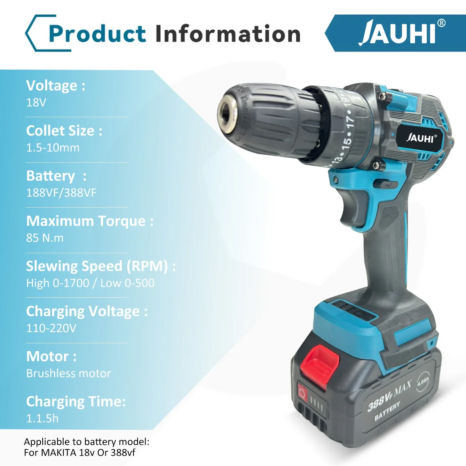 Imagem -02 - Jauhi-chave de Fenda Elétrica sem Fio Brushless Recarregável sem Fio Furadeira de Impacto Mão Ferramentas Elétricas Velocidades 10 mm 35 Mais 3