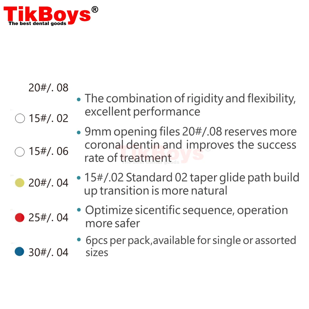 치과 근관 열 활성화 로터리 파일, 근관 파일, 치과 엔도 파일, 로터리 NITI 파일, X-Pro 골드 테이퍼, 팩당 6 개